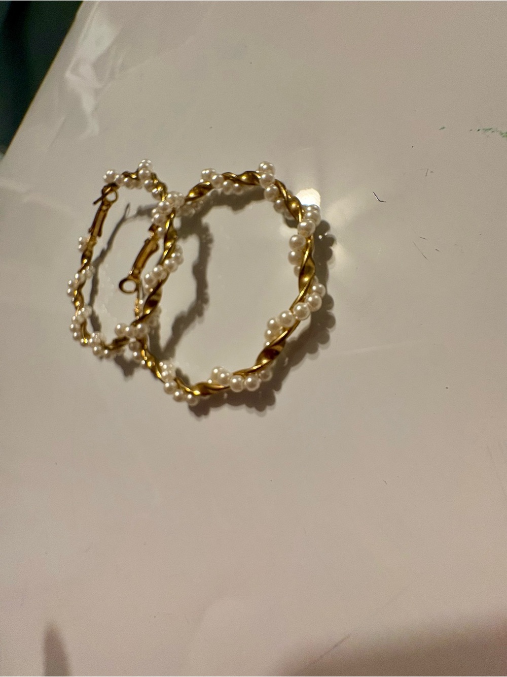 Gold Pearl Twisted Hoop Earrings - Women Jewelry